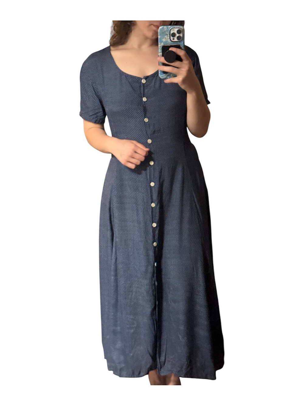 Vintage Luna Navy Polka Dot Maxi Dress Size M
